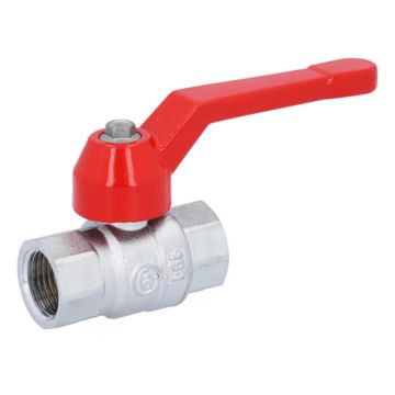 Kugelhahn 1/2", PN40, Ms/PTFE-FKM Innengewinde, voller Durchgang, Handhebel=rot