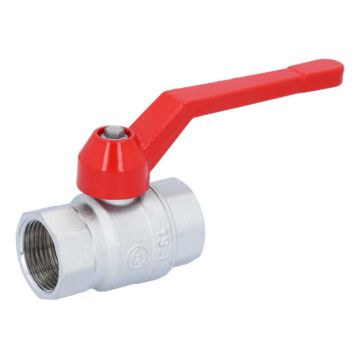 Ball valve 1 "PN40, brass / PTFE FKM, Female, full bore, hand lever = red