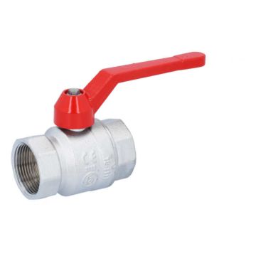 Ball valve 11/4 ", PN40, brass / PTFE FKM, Female, full bore, hand lever = red