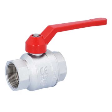 Ball valve 11/2 ", PN40, brass / PTFE FKM, Female, full bore, hand lever = red