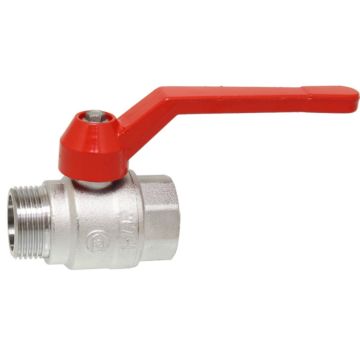 Kugelhahn 1/4", PN40, Ms/PTFE-FKM Innen-/Außengew., voller Durchgang, Handhebel rot