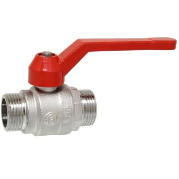 Kugelhahn 1/4", PN40, Ms/PTFE-FKM Außengewinde, voller Durchgang, Handhebel=rot