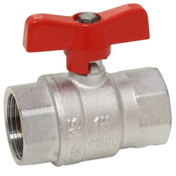 Kugelhahn 1/4", PN40, Ms/PTFE-FKM Innengewinde, voller Durchgang, Flügelgriff=rot