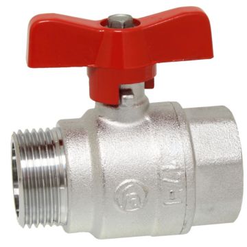 Kugelhahn 1/4", PN40, Ms/PTFE-FKM Innen-/Außengew. voller Durchgang, Flügelgriff=rot