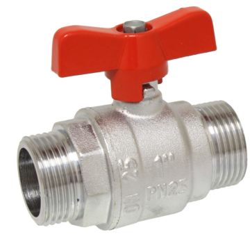 Ball valve 1/2 ", PN40, brass / PTFE FKM, External threads, full bore, butterfly handle red