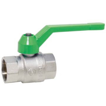 Kugelhahn 1/4", PN25, Ms/PTFE-FKM Innengewinde, voller Durchgang, grüner Handhebel