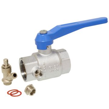 Ball valve 3/4 ", PN25, brass / PTFE FKM, Female, full bore, with drain