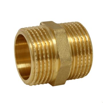 Hexagon nipple cylindrical, 3/4", brass (bright)