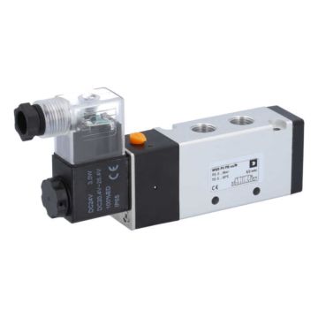 5/2-Way Solenoid Valve 1/4", 24V DC, 2-6bar, with manual override, Alu/NBR