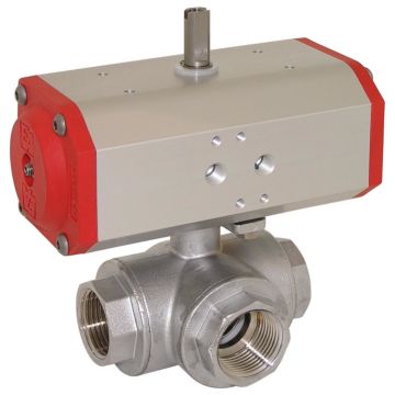 Ball valve TN, 1/4 ", with drive-ED, DW43, brass/PTFE-FKM, L-bore, double-acting