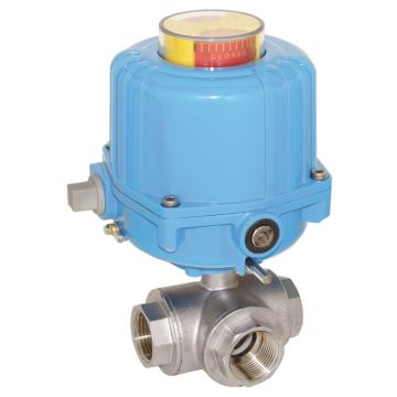 Ball valve TN, 1/4 ", with drive-NE03, brass/PTFE-FKM, L-bore, 24V DC, run-time 7sec.