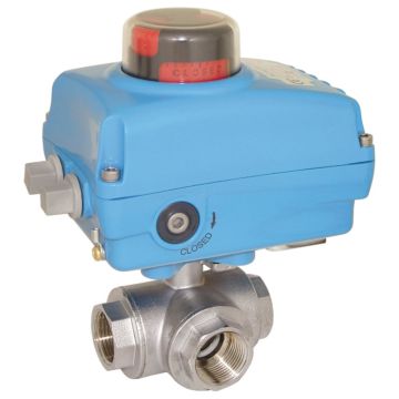 Ball valve TN, 1/4", with actuator-NE05, brass/PTFE-FKM, L-bore, 24V DC, oper. time 8sec.