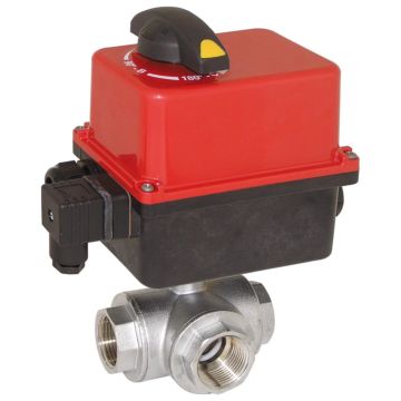 Ball valve TN, 1/4 ", with drive-RT20-007, brass/PTFE-FKM, L-Port, 24V AC / DC, run-time7 ...