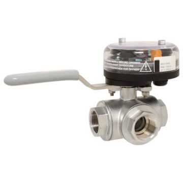 Ball valve-TN, 1/4", w. VE-limit switch el./mech., brass/PTFE-FKM, L-bore, max. 250VAC-5A, IP65