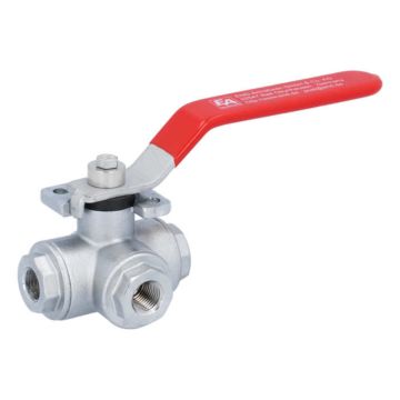 3-way ball valve 1/4 ", PN30, brass / PTFE FKM, L-bore, sealed on all