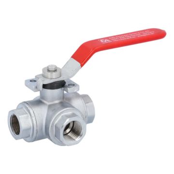 3-way ball valve 1/2 ", PN30, brass / PTFE FKM, L-bore, sealed on all