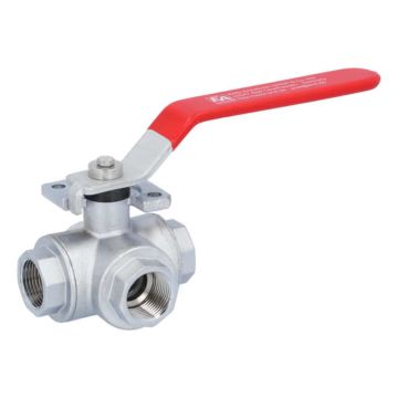 3-way ball valve 3/4 ", PN30, brass / PTFE FKM, L-bore, sealed on all