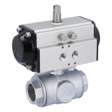 Ball valve-TN, 1 ", with drive-OD, DW50, brass/PTFE-FKM, L-bore, double-acting