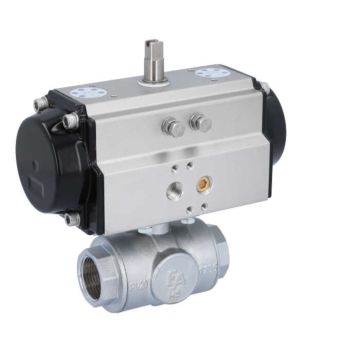 Ball valve-TN, 1 ", with drive-OE, EW65, brass/PTFE-FKM, L-bore, spring return