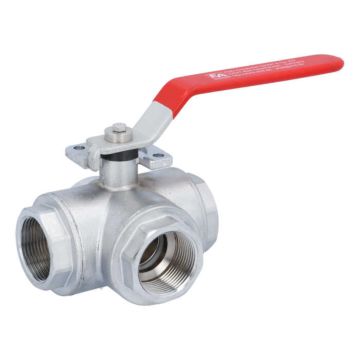 3-way ball valve 11/4 ", PN20, brass / PTFE FKM, L-bore, sealed on all