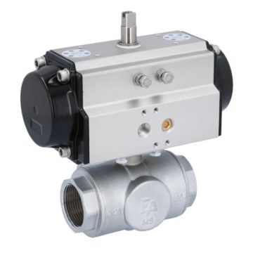 Ball valve TN, 11/4 ", with drive-OE, EW65, brass/PTFE-FKM, T-port, spring return