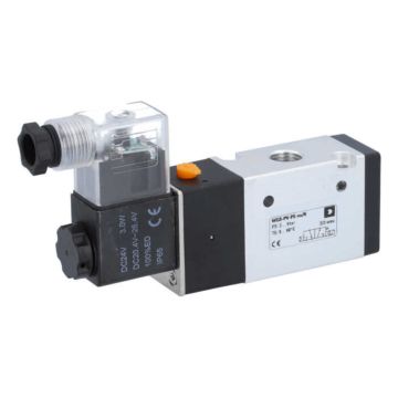 3/2-Way Solenoid Valve 1/4", 24V DC, 2-6bar, with manual override, Alu/NBR