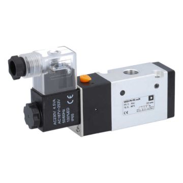 3/2-Way Solenoid Valve 1/4", 230V 50/60Hz, 2-6bar, with manual override, Alu/NBR