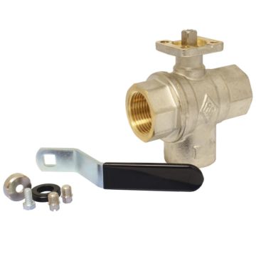 3-way ball valve 1/4 ", PN25, brass / PTFE FKM, L-port, two-sided sealing