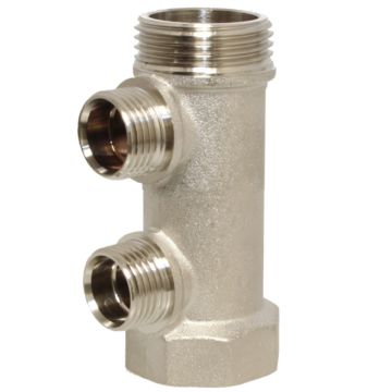 distribution manifold 3/4" - 2 male outlets 1/2, nickel-plated brass, centre distance: 38mm, +100ºC