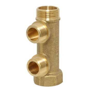 distribution manifold 3/4" - 2 male outlets 1/2, brass, centre distance: 38mm, +100ºC