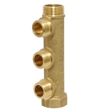 distribution manifold 3/4" - 3 male outlets 1/2, brass, centre distance: 38mm, +100ºC