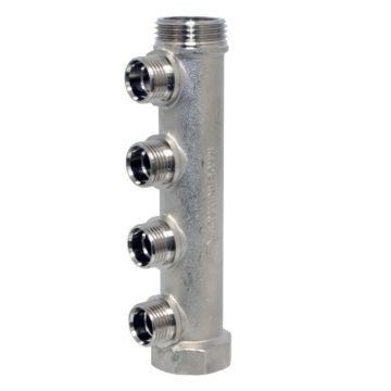 distribution manifold 3/4" - 4 male outlets 1/2, nickel-plated brass, centre distance: 38mm, +100ºC