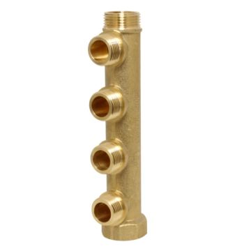 distribution manifold 3/4" - 4 male outlets 1/2, brass, centre distance: 38mm, +100ºC