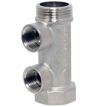 distribution manifold 3/4" - 2 male outlets 1/2, nickel-plated brass, centre distance: 38mm, +100ºC