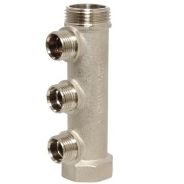 distribution manifold 3/4" - 3 male outlets 1/2, nickel-plated brass, centre distance: 38mm, +100ºC