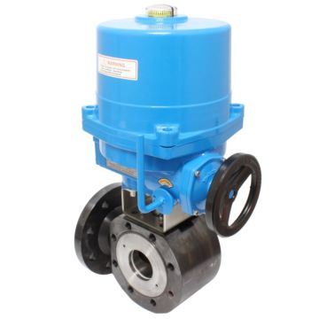 Ball valve VT, DN65, with drive-NE09, Steel / PTFE FKM, L-bore, 24V DC, 17sek.