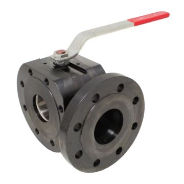 3-way compact ball valve DN80, PN16, L-bore, steel / PTFE / stainless steel