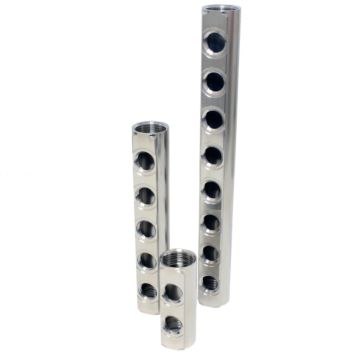 distribution manifold 1" - 2 female outlets 1/2, brass, centre distance: 38mm, temp.: +100ºC