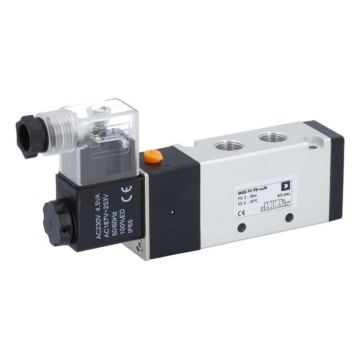 5/2-Way Solenoid Valve 1/4", 230V 50/60Hz, 6bar, w. manual override, Alu/NBR