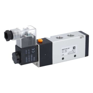 5/2-Way Solenoid-Valve 1/4", 24V DC, 6bar with manual override, Alu/NBR