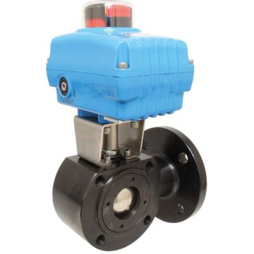 3-Wege-Kompakt-Kugelhahn, PN16, Antrieb NE T-Bohrung, Stahl/PTFE-FKM-NBR, elektrisch betätigt