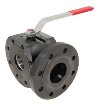 3-way compact ball valve DN40, PN16, L-bore, steel / PTFE FKM NBR / stainless steel