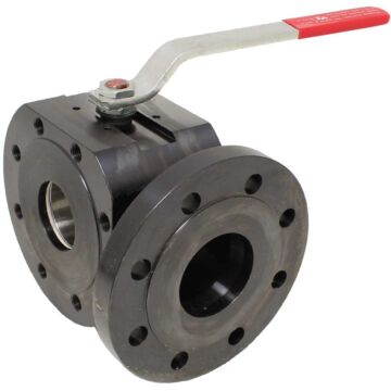 3-Wege-Kompakt-Kugelhahn, PN16 T-Bohrung, Stahl/PTFE-FKM-NBR