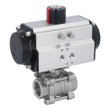 Ball valve ZA 1"-female thread, actuator OE65, Stainless steel/PTFE-FKM, spring return