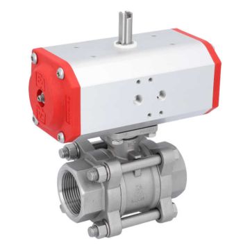 Ball valve ZA 11/4 "female, with drive ED55, Stainless steel / PTFE FKM, double acting