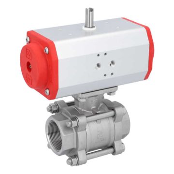 Ball valve ZA 11/2 "female, with drive ED63, Stainless steel / PTFE FKM, double acting