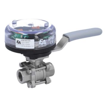 Ball valve-ZA, 1/2", w. VE-limit switch el./mech., female, stainl.steel/PTFE-FKM, max. 250VAC-5A,IP65