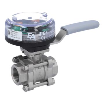 Ball valve-ZA, 1", w. VE-limit switch el./mech., female, stainl.steel/PTFE-FKM, max. 250VAC-5A,IP65