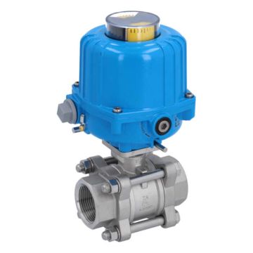 Ball valve-ZA, 11/4 "female, with drive-NE03, Stainless steel / PTFE FKM, 24V DC, term 7sec.