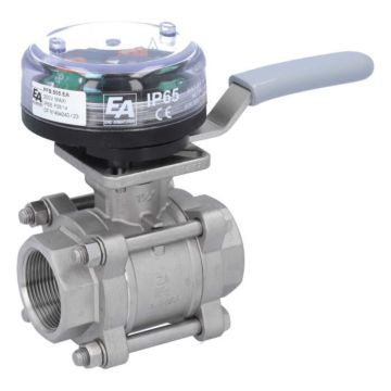 Ball valve-ZA, 11/2", w. VE-limit switch el./mech., female, stainl.steel/PTFE-FKM, max. 250VAC-5A,IP65